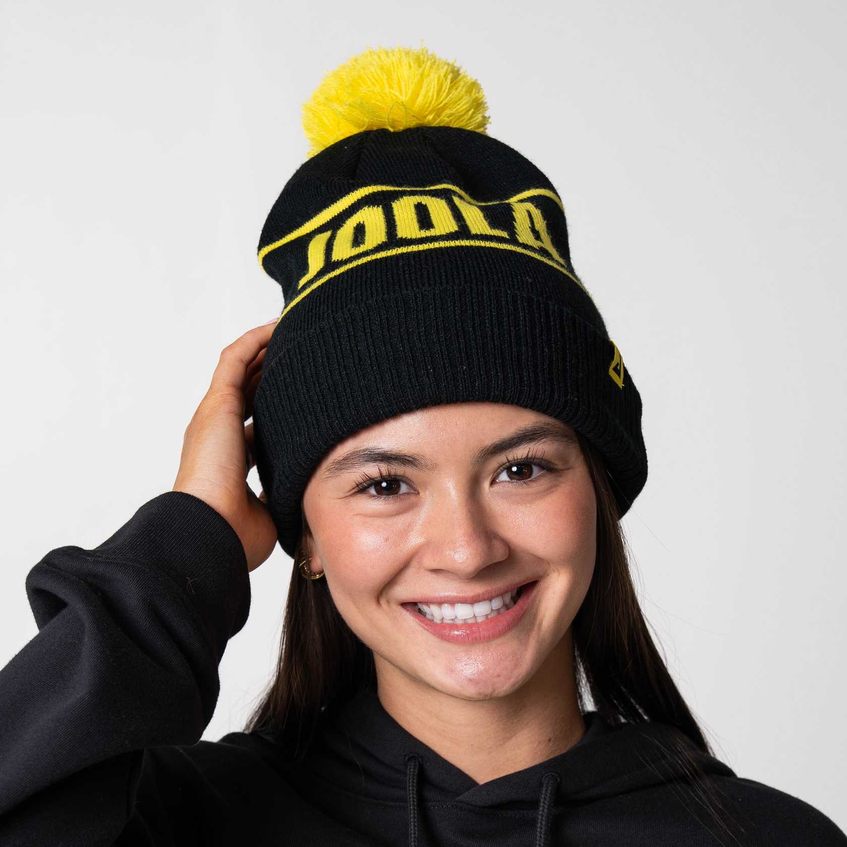 JOOLA Striped Pom Pom Beanie